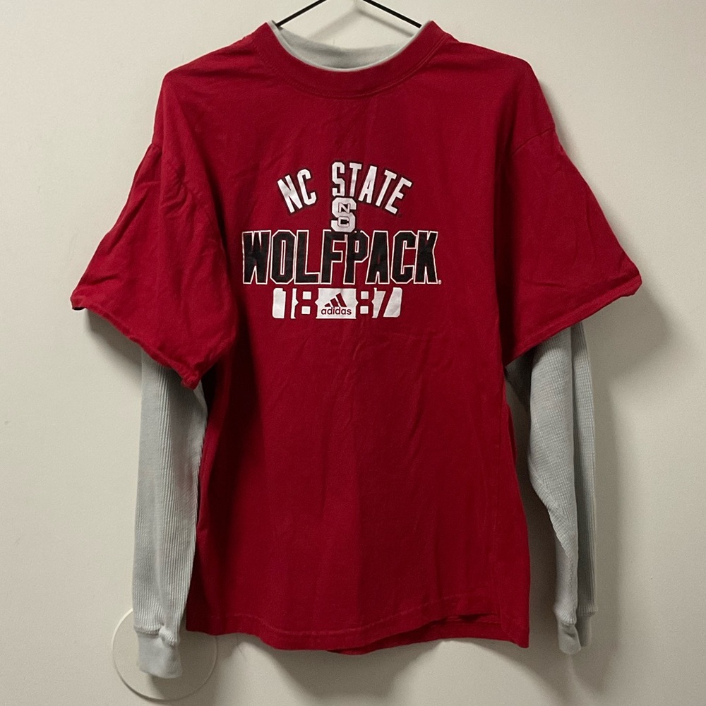 Men’s NC State Logo Adidas Brand Thermal Arm & Collar 100% Cotton Long Sleeve T!